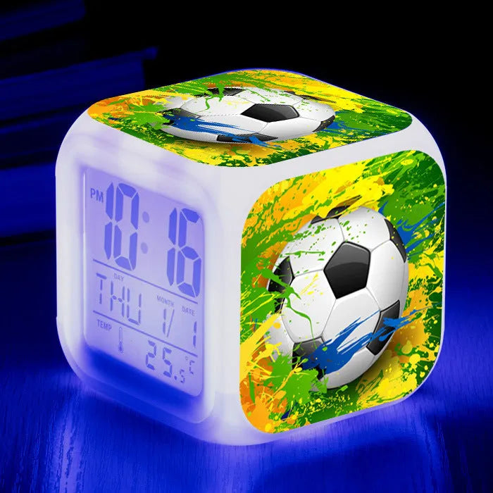 Football pattern cartoon alarm clock with mute alarm function for students and children