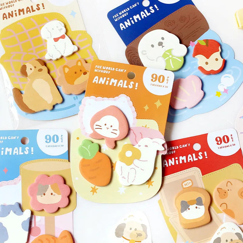 Small animal shaped sticky note set with 90 pages showing six colourful cover designs