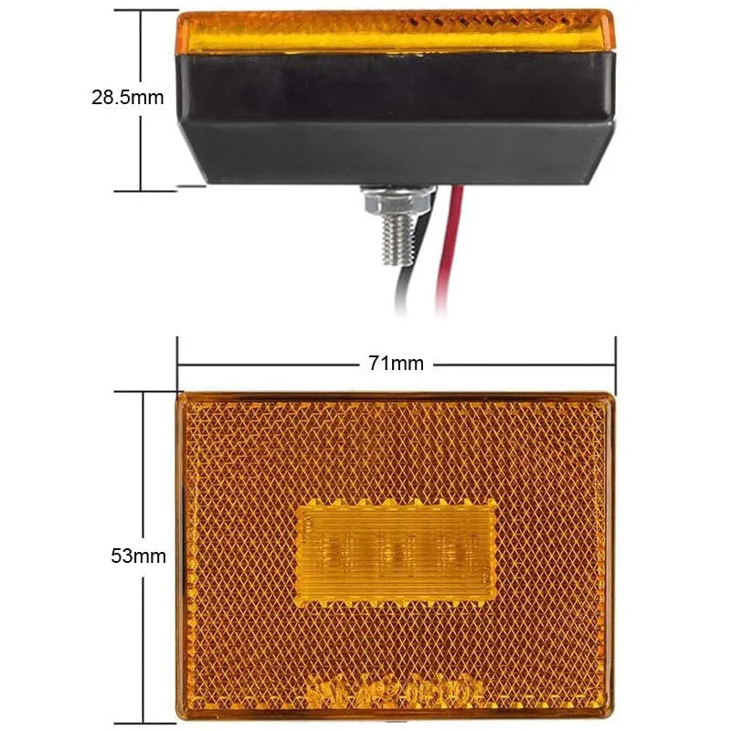 Red and yellow LED trailer side clearance lamp with transparent UV PC cover and 19cm wire.