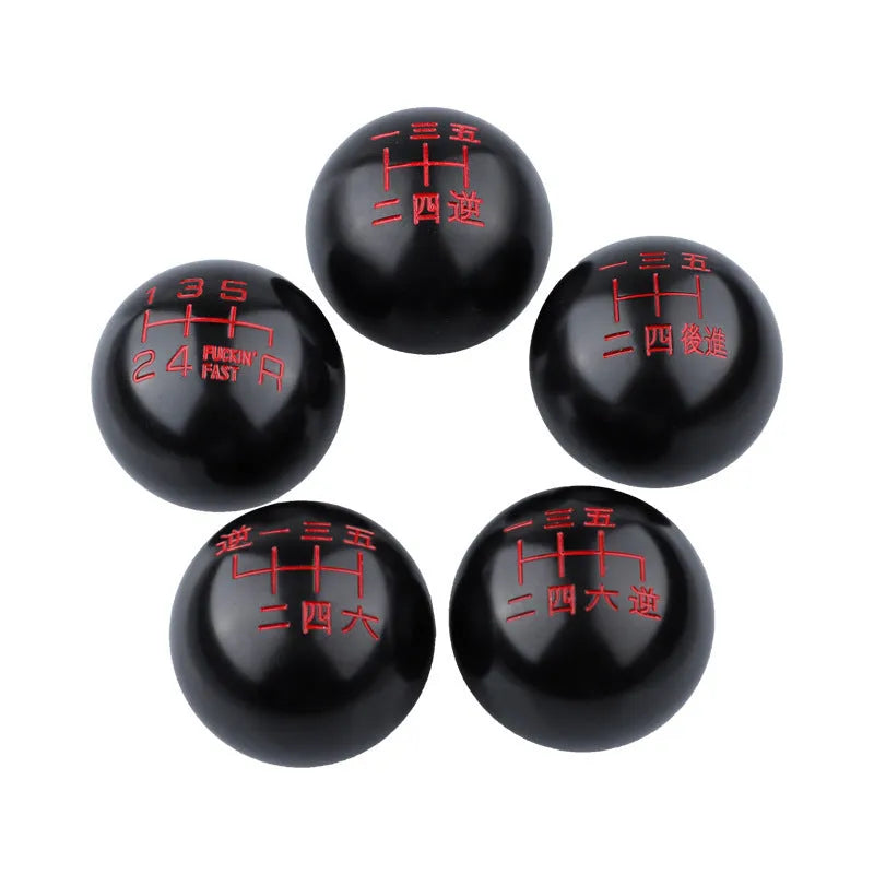Aluminium alloy round car gear shift knob in universal fit with multiple colour options displayed.