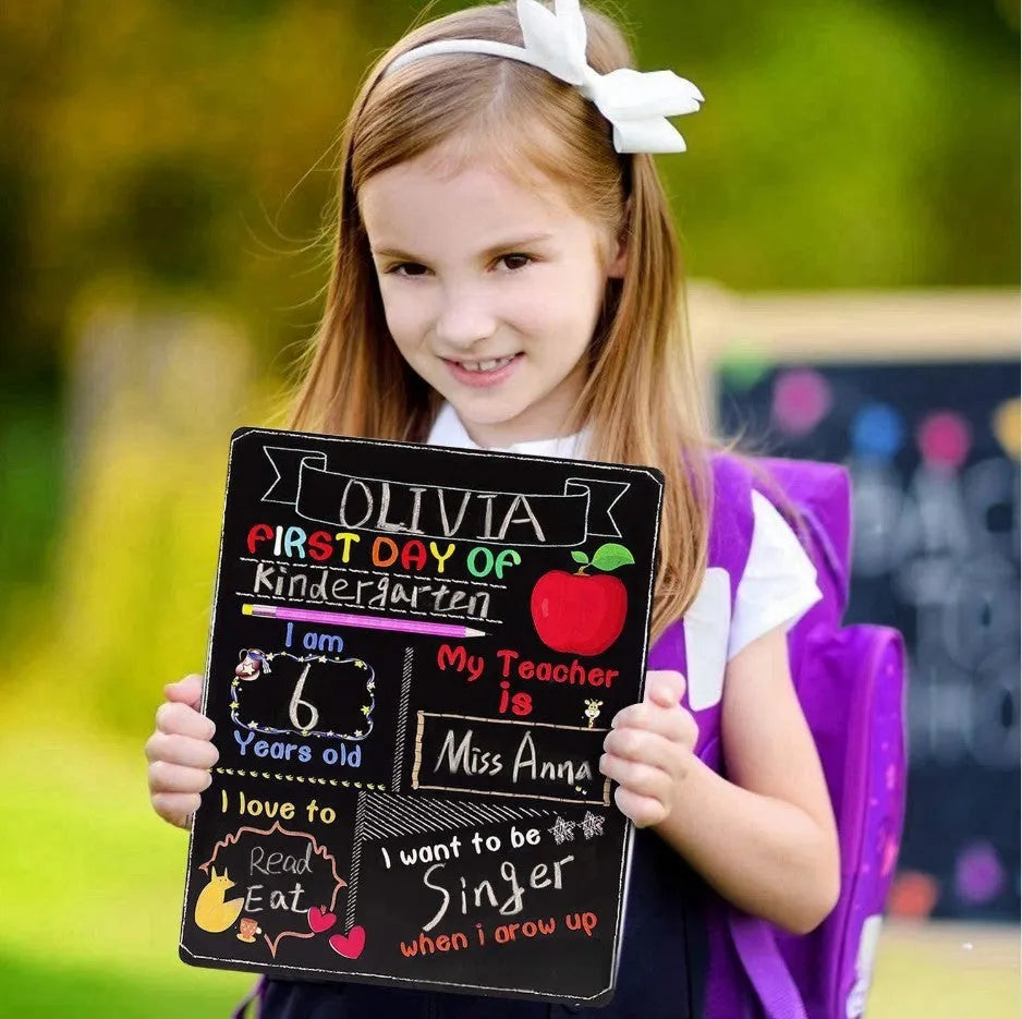 Wooden first day of school blackboard ornament with modern simplicity design