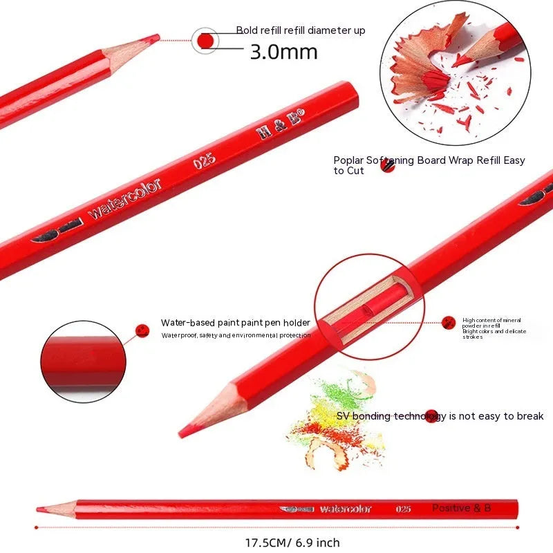 Box of 24 water soluble coloured pencils open inside a silver iron storage tin.