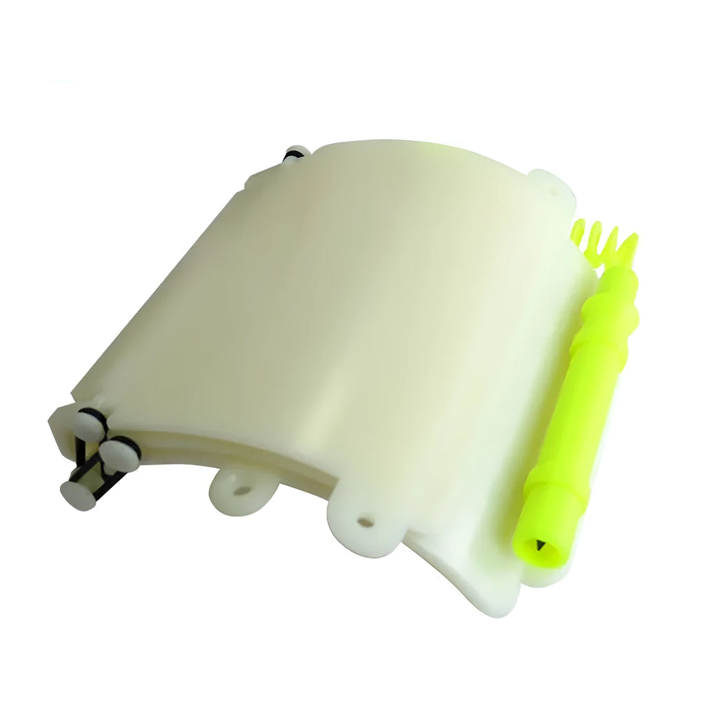 White luminous ABS dive wristboard for underwater handwriting, shown with pencil and O-ring.