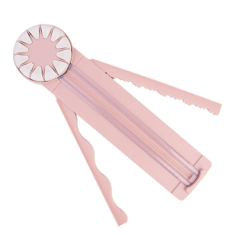 Plastic paper cutting machine with twelve dotted patterns in pink colour, showing 46.2cm length