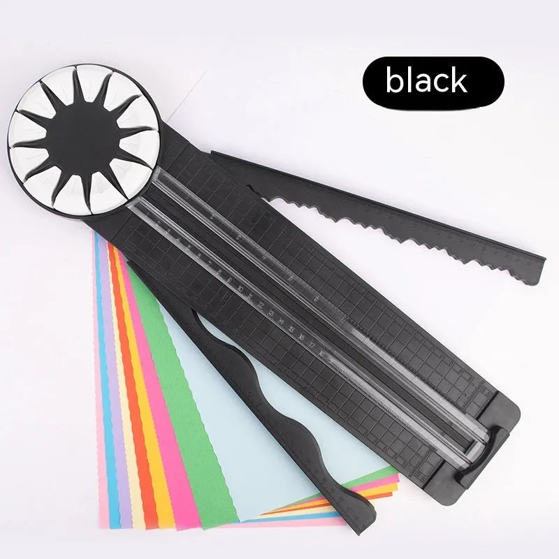 Plastic paper cutting machine with twelve dotted patterns in pink colour, showing 46.2cm length