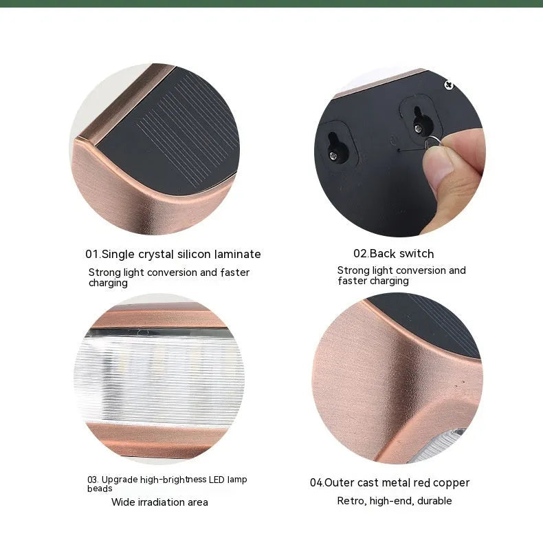 Solar outdoor wall lamp with smiling face design measuring 153mm by 76mm by 38mm