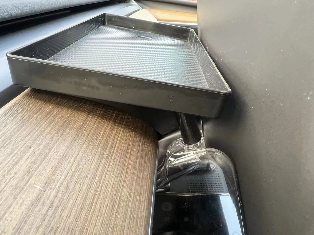Black ABS storage box for under the Tesla Model 3 Y touchscreen, showing ETC card slot and napkin box compartment.