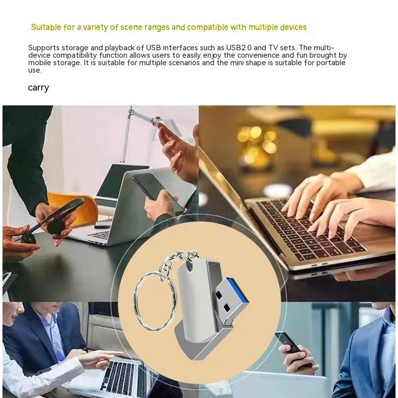 White metal rotary USB flash drive showing compact dimensions and rotating cover mechanism