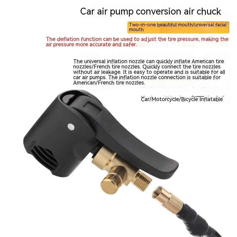Vehicle air conversion inflatable chuck two-in-one nozzle with hose and USB charging