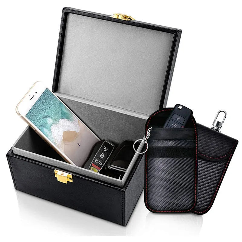 Carbon fibre anti-theft shielding box with two key cases for RFID protection