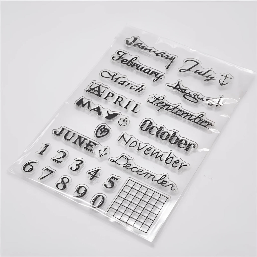 Transparent silicone calendar stamp featuring a digital table icon design on a white background.