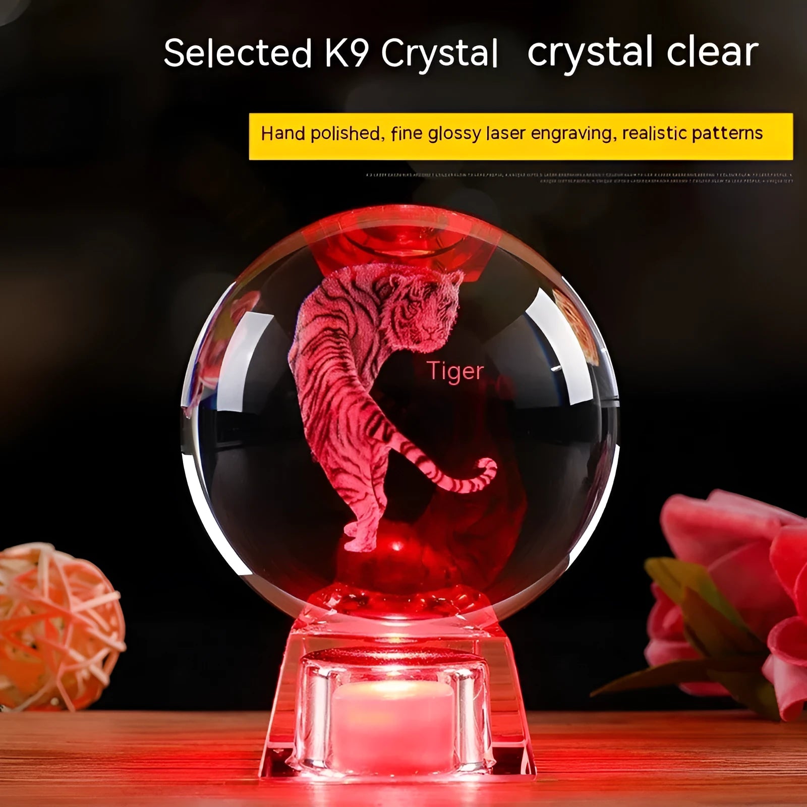 White crystal ball zodiac ornament with electronic base showing Chinese animal design