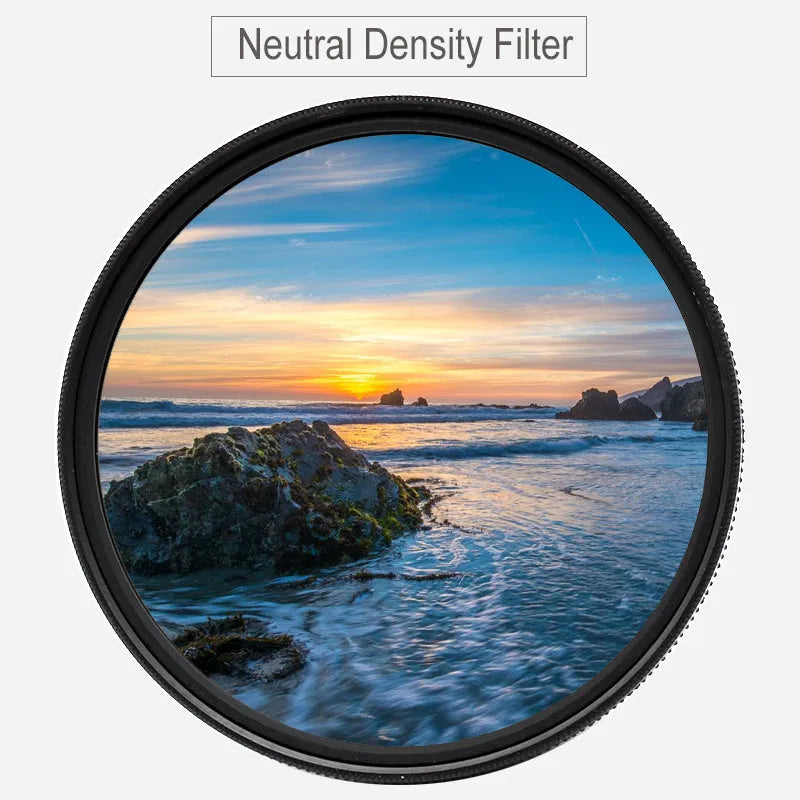 ND8 neutral density camera filter with aviation aluminium frame on a lens thread.