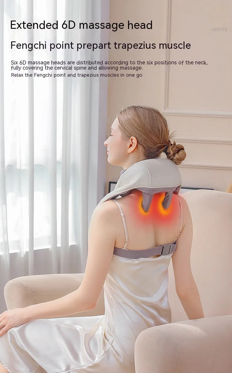 Creamy white rechargeable shoulder and neck kneading massager with infrared physiotherapy