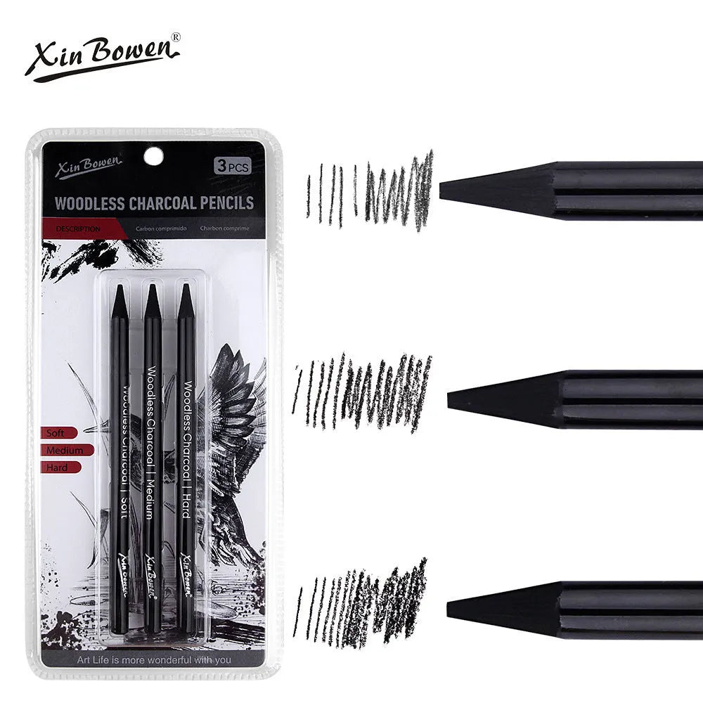 Wood-free graphite sketching pencil set with six different grades HB 2B 4B 6B 8B EE