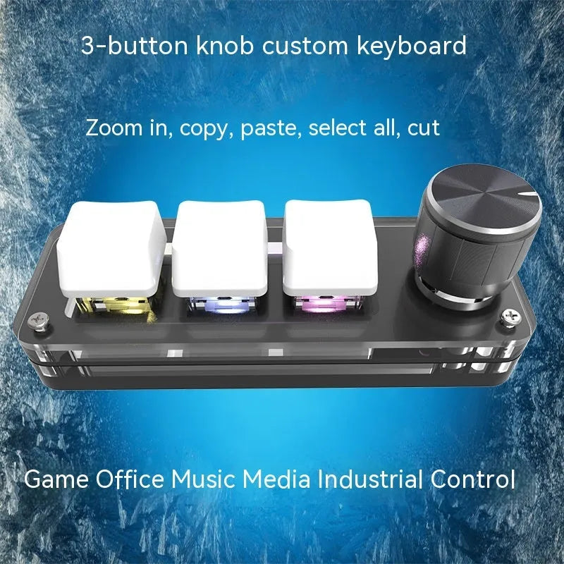 Black and white custom RGB backlit USB keypad with compact 15cm x 10cm dimensions