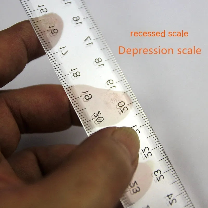 30cm plastic T-shaped ruler with UK and double centimetre scales in transparent and orange colours