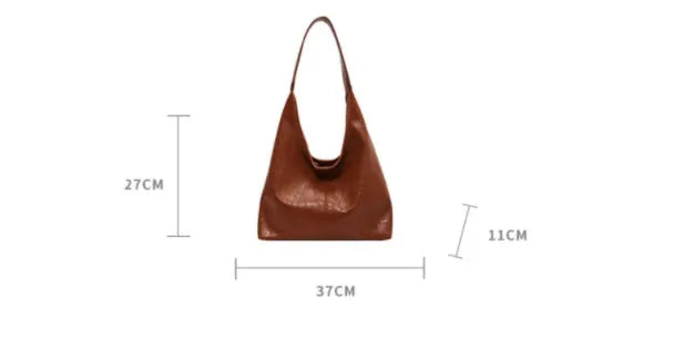 Soft PU leather shoulder bag with large capacity and sewing thread street trend detailing
