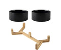Ceramic cat bowl in 13cm or 15.5cm with Bowl, Double Wooden, or Wooden frame style