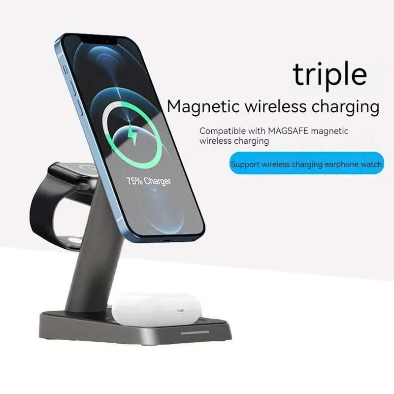 Black cube wireless charging station with vertical smartphone placement showing 10000mAh capacity