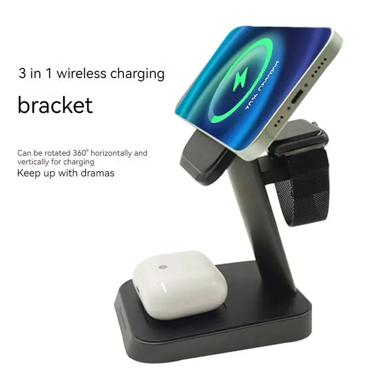 Black cube wireless charging station with vertical smartphone placement showing 10000mAh capacity