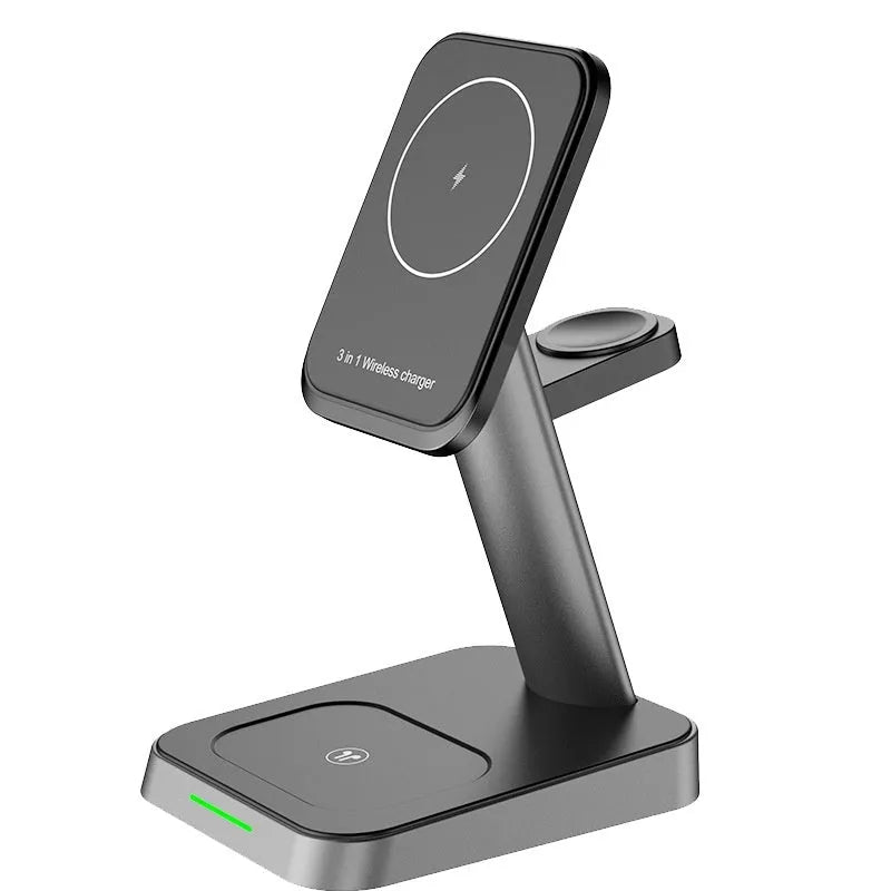Black cube wireless charging station with vertical smartphone placement showing 10000mAh capacity