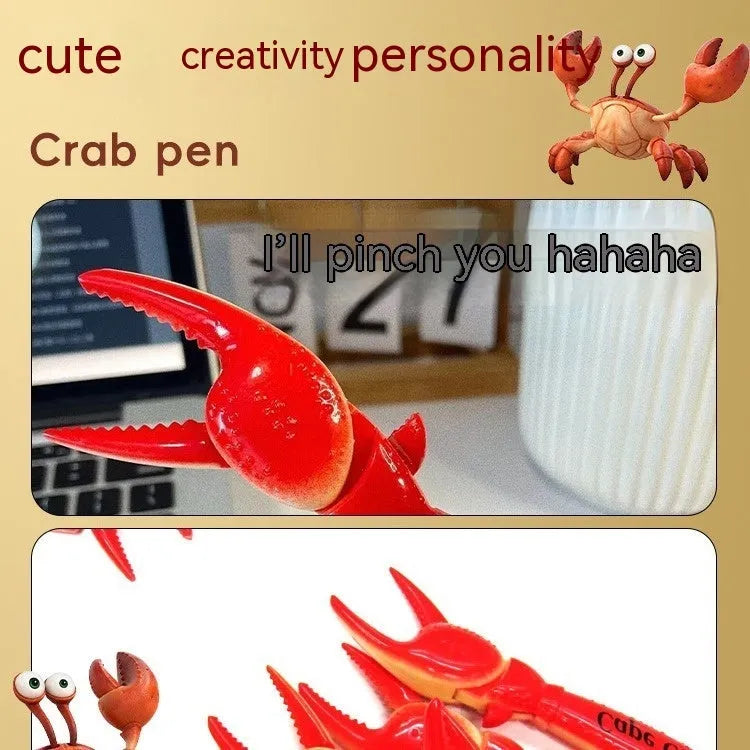 Crab claw pressing ballpoint pen with removable crab toy clip on white background