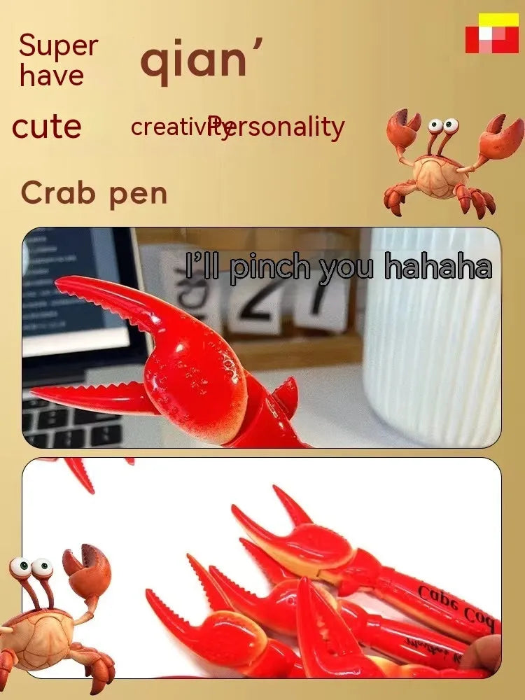Crab claw pressing ballpoint pen with removable crab toy clip on white background