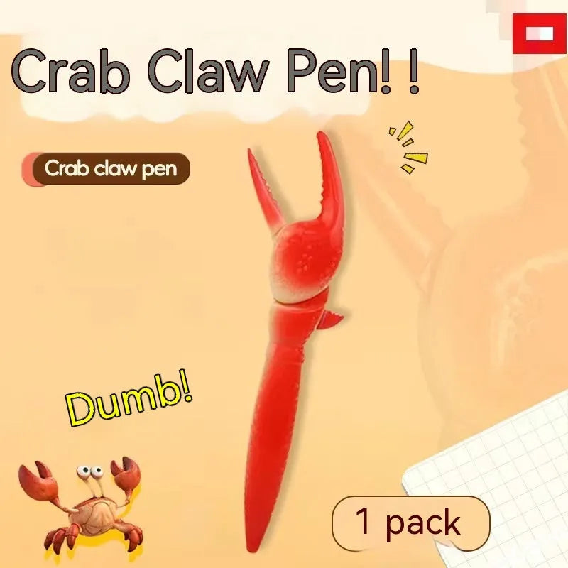 Crab claw pressing ballpoint pen with removable crab toy clip on white background