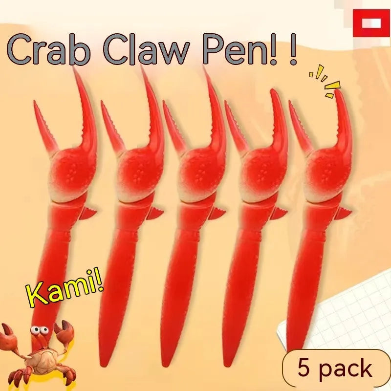 Crab claw pressing ballpoint pen with removable crab toy clip on white background