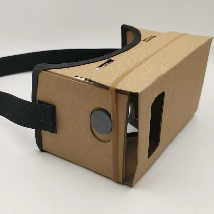 Pink and white cardboard VR glasses headset for smartphones with 3D lenses and adjustable strap