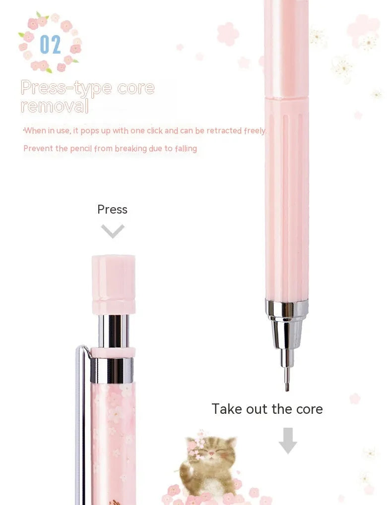 Sakura cartoon design 0.5mm automatic pencil set with three pencils and HB lead refills