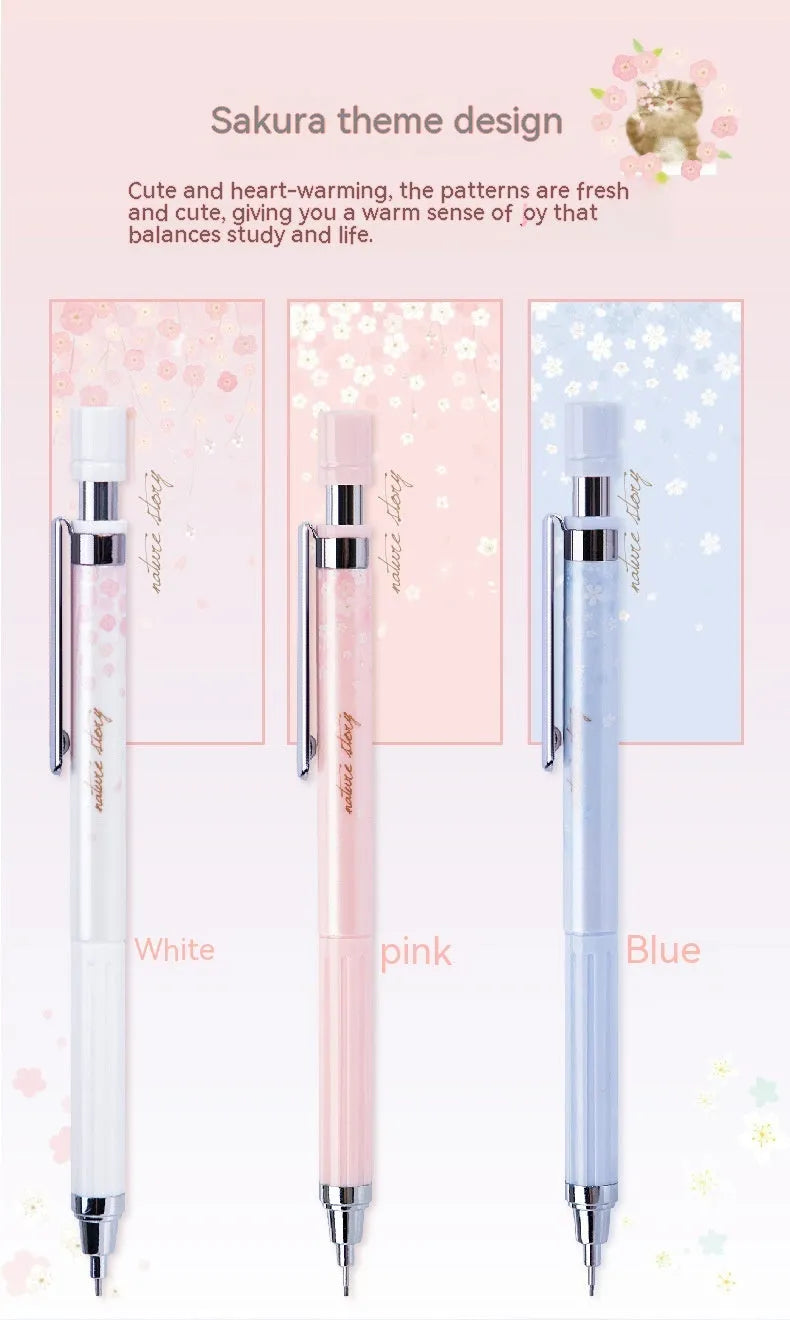 Sakura cartoon design 0.5mm automatic pencil set with three pencils and HB lead refills
