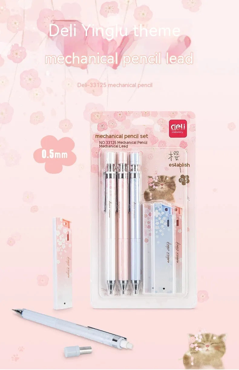 Sakura cartoon design 0.5mm automatic pencil set with three pencils and HB lead refills