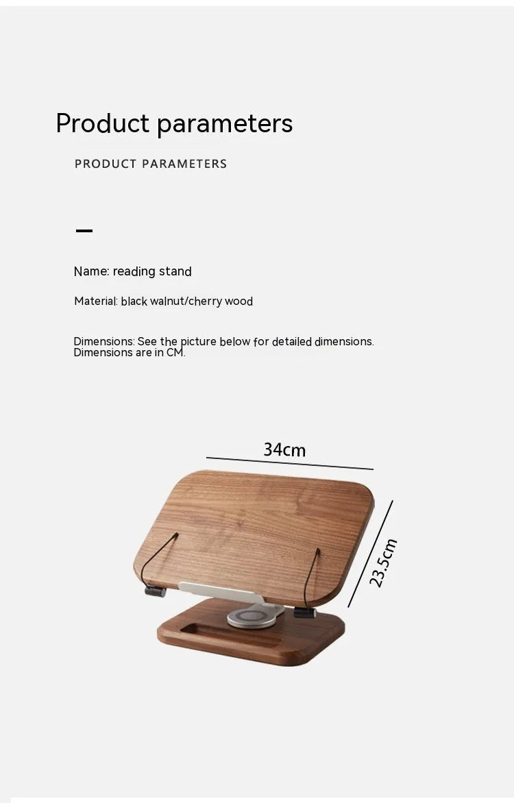 Walnut colour wooden adjustable reading rack with rotating book holder function