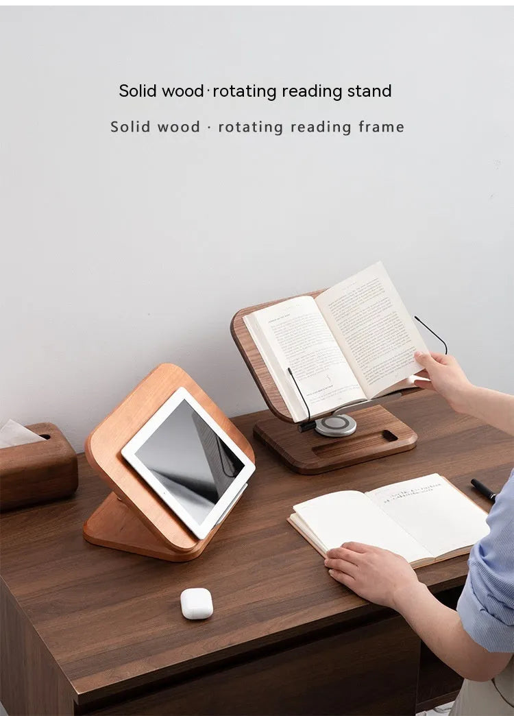 Walnut colour wooden adjustable reading rack with rotating book holder function