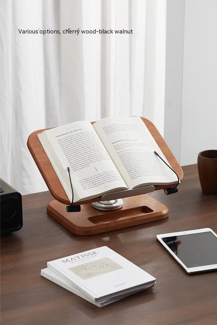 Walnut colour wooden adjustable reading rack with rotating book holder function