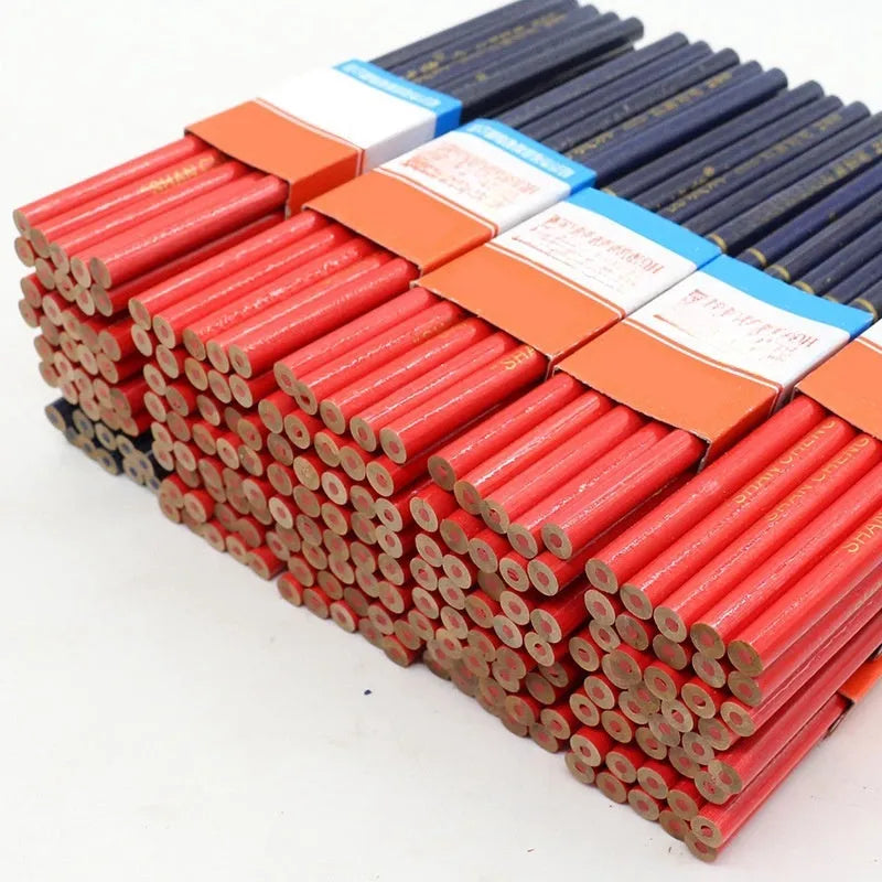 Red and blue two-colour carpenter's pencil in wooden casing, 10-piece pack