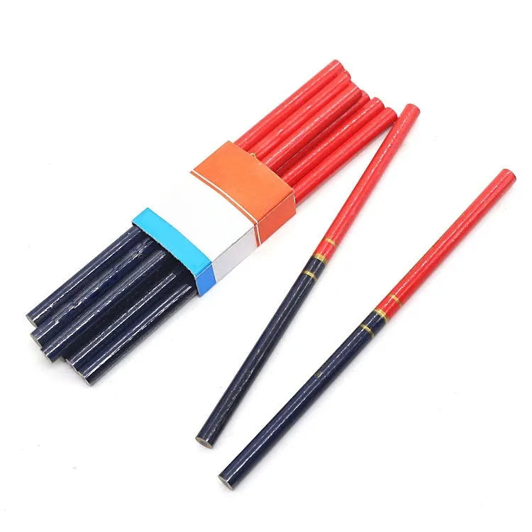 Red and blue two-colour carpenter's pencil in wooden casing, 10-piece pack
