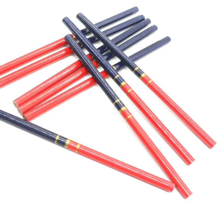 Red and blue two-colour carpenter's pencil in wooden casing, 10-piece pack