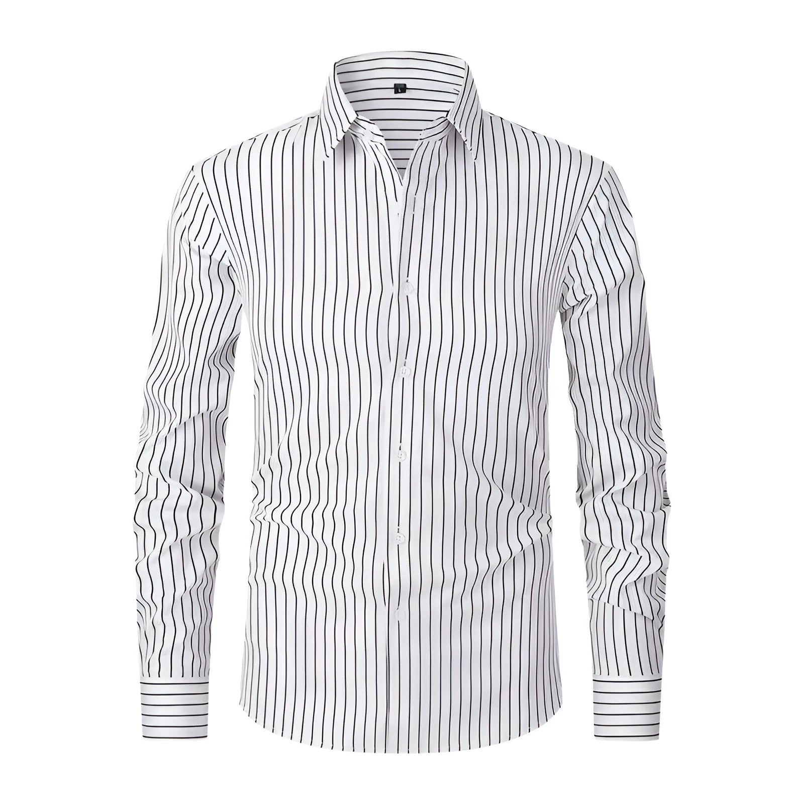 Men's striped business shirt in slim fit cardigan style with long sleeves and ice silk polyester blend fabric