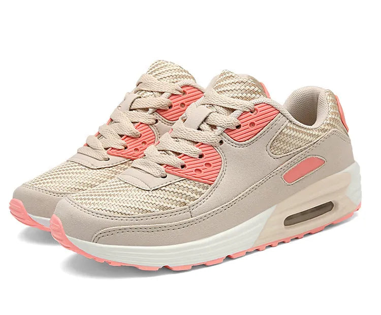 Women's casual shoes with a 3.5cm heel in beige orange, grey, and pink purple colour options.