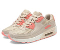 Women's casual shoes with a 3.5cm heel in beige orange, grey, and pink purple colour options.