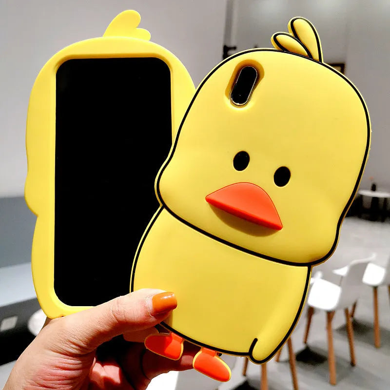 Green silicone phone case with cartoon animal design for Apple iPhone models