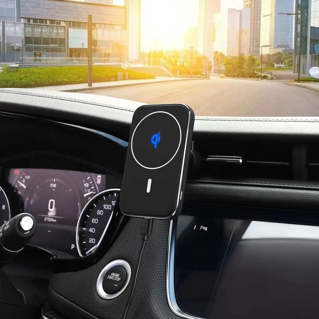 Black M6 magnetic car bracket wireless charger for dashboard or windscreen mounting