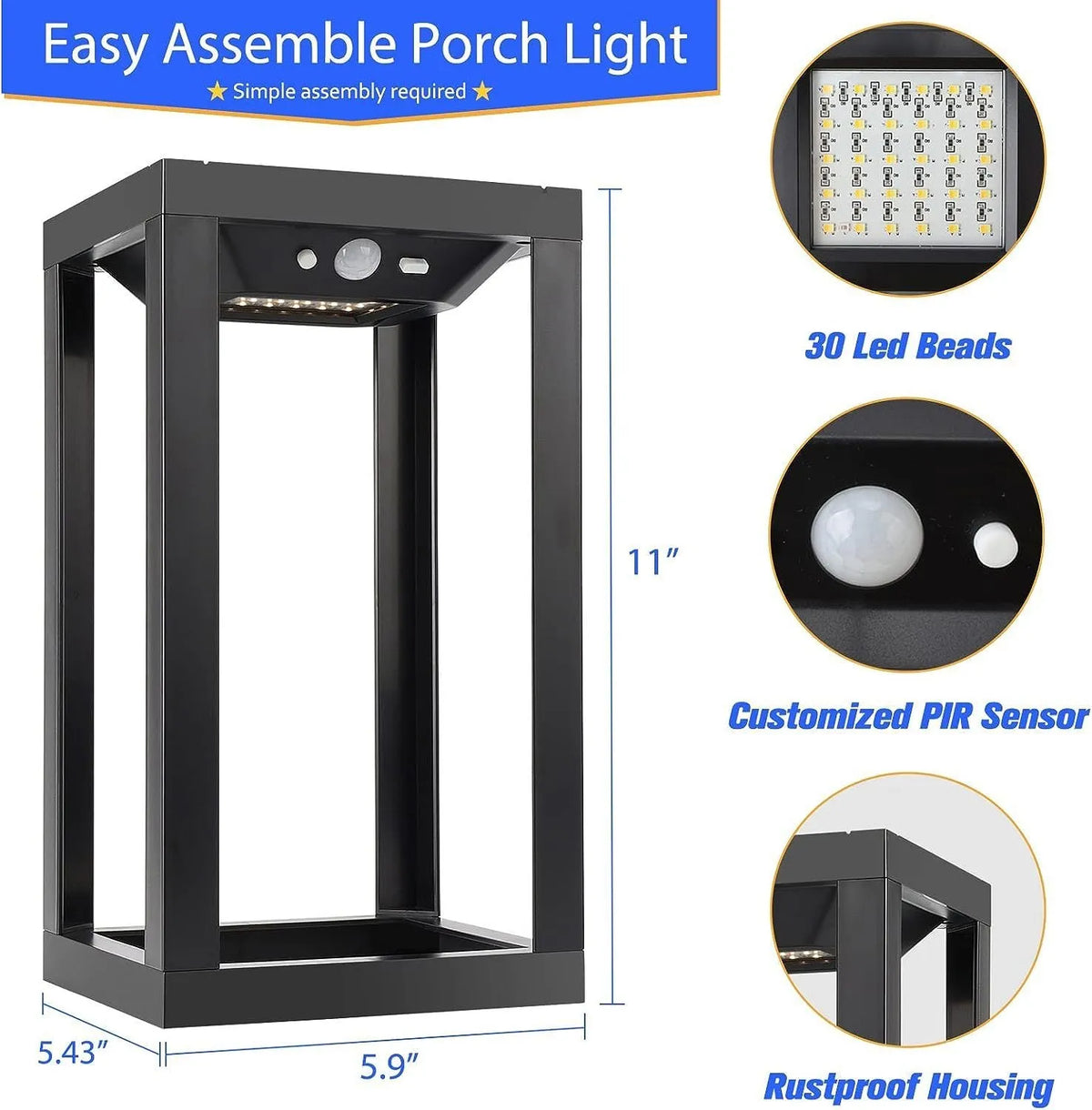 Modern solar outdoor wall lamp with IP65 waterproof rating for garden and courtyard lighting