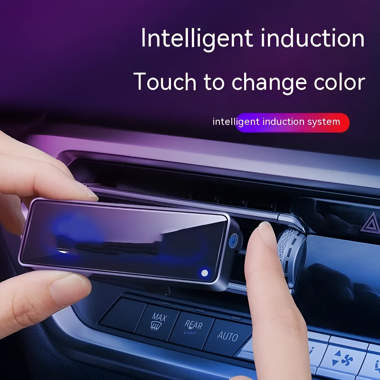 Black automobile air outlet aromatherapy ambience light with LED decoration and fragrance sticks