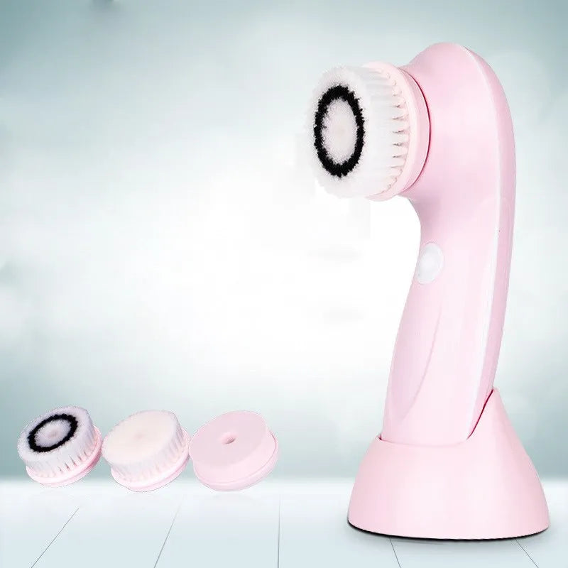 Rechargeable electric facial cleansing brush in blue or pink, waterproof USB face washing and massage tool
