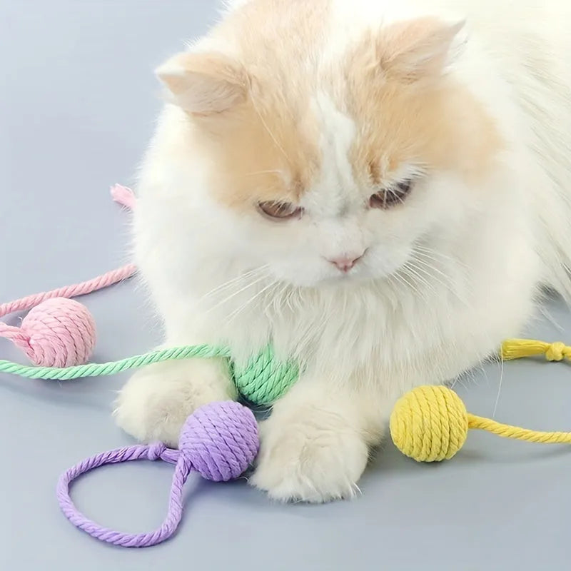 Green cat toy ball with a built-in rope and bell in a 6cm size.