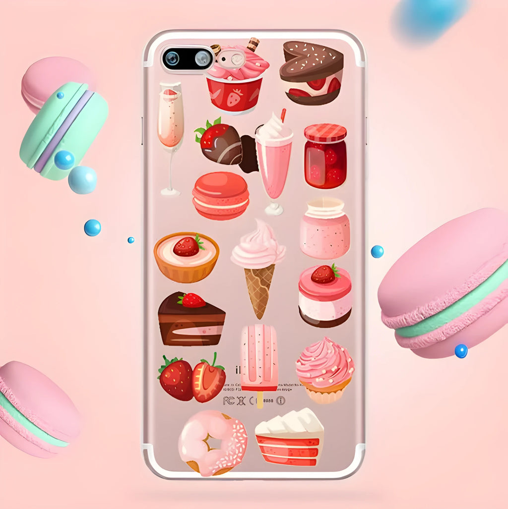 Transparent silicone iPhone case with ice cream pattern design for iPhone protection